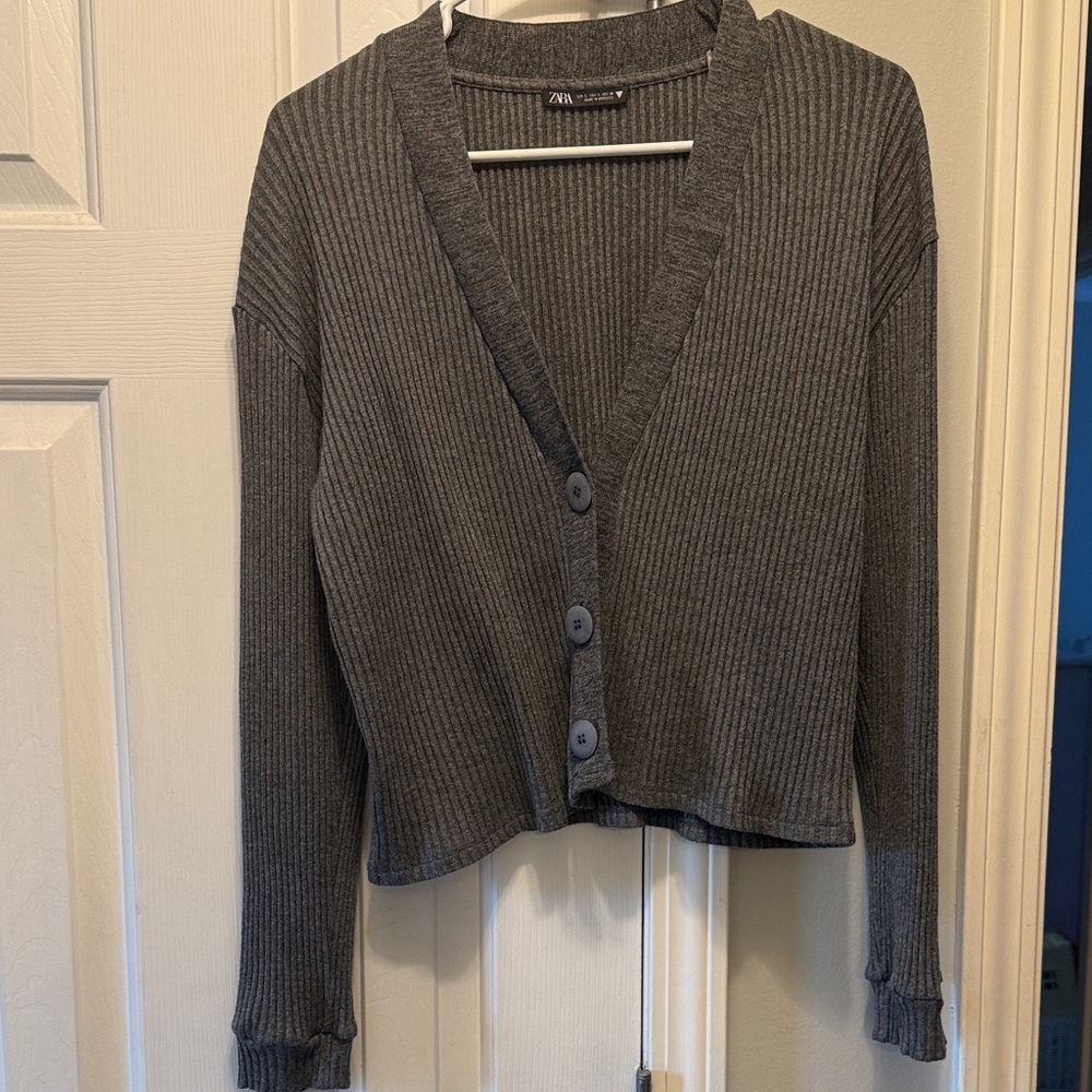 Zara Charcoal Button-Up Cardigan